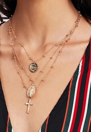 MOONCHILD BELIEVE TRIPLE LAYER GOLD NECKLACE CROSS