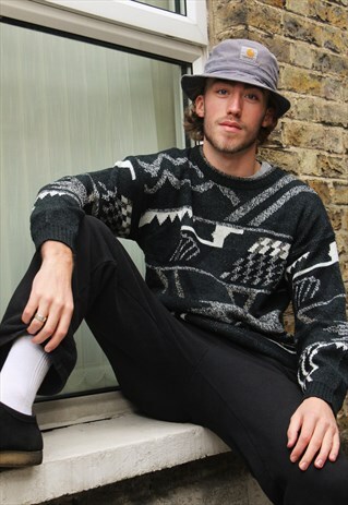 VINTAGE / 80'S / BLACK PATTERNED JUMPER