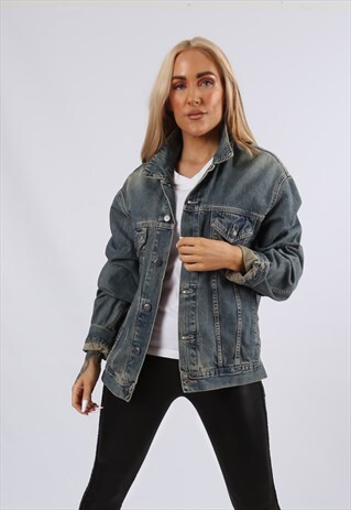 VINTAGE 90'S DENIM JACKET OVERSIZED RELAXED UK 12 M (J51G)