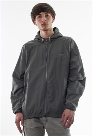 VINTAGE EMPORIO ARMANI SHELL WINDBREAKER COAT 90S GREY