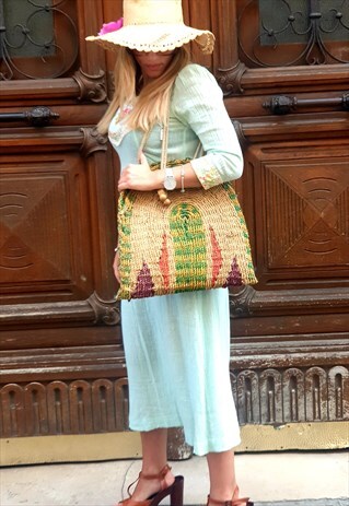 VINTAGE 80S MULTICOLOR BOHO HIPPIE FOLK DRESS