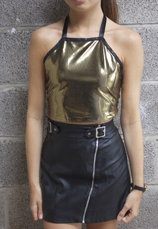 GOLD HALTER NECK CROP TOP