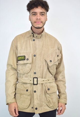 VINTAGE 90S BARBOUR BEIGE BELTED UTILITY JACKET