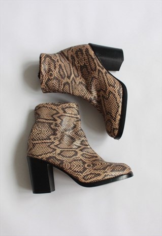 Brown Snake Print Leather Mid Heels Ankle boots | vintings | ASOS ...