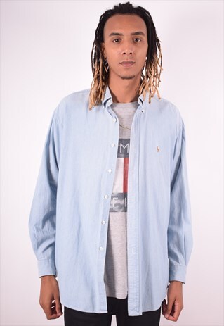 POLO RALPH LAUREN MENS VINTAGE SHIRT LARGE BLUE 90S
