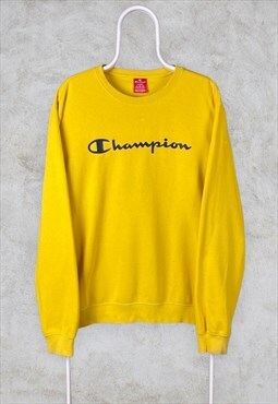 Vintage Yellow Champion Sweatshirt Spell Out Large
