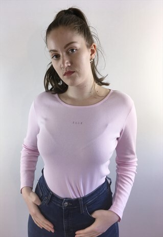 WOMENS VINTAGE ELLE TOP BABY PINK LONG SLEEVED TOP SHIRT
