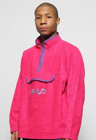 VINTAGE FILA MAGIC LINE LOGO 1/4 ZIP FLEECE PINK