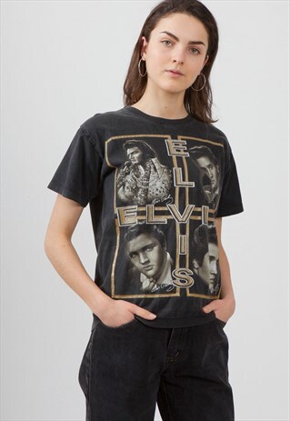 90S VINTAGE BLACK ELVIS PRESLEY CREW NECK BAND T-SHIRT