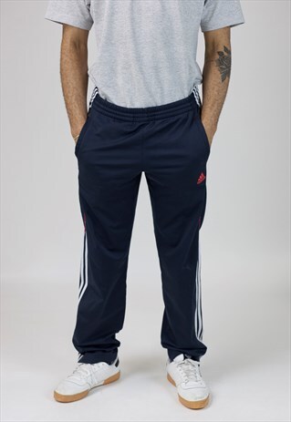 VINTAGE 90'S ADIDAS NAVY PATTERN TRACKSUIT BOTTOMS