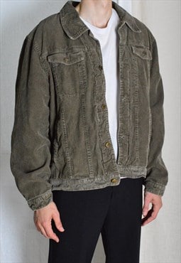 Vintage 90s Khaki Green Corduroy Preppy Minimalist Jacket