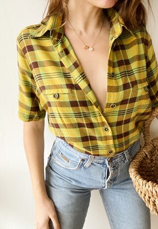 VINTAGE 90S PRAIRIE WESTERN TARTAN CHECK BLOUSE SHIRT TOP