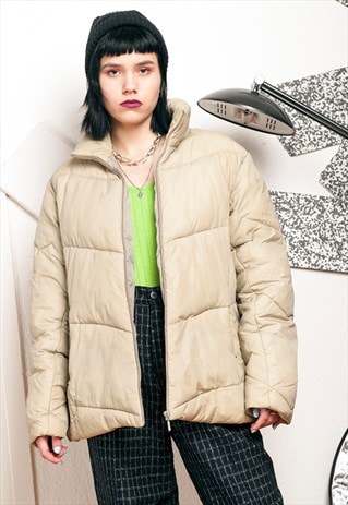 90S VINTAGE BEIGE PUFFER JACKET