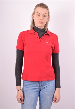 LACOSTE WOMENS VINTAGE POLO SHIRT LARGE RED 90S