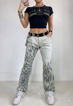 Vintage Y2k Cavalli Jeans Leopard Print Flare Bootcut 00s