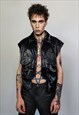 Shiny sleeveless jacket rubber feel utility gilet grunge top
