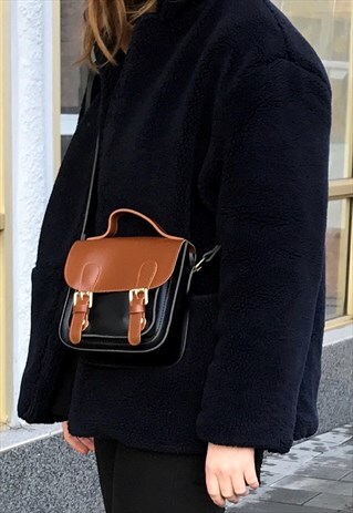 VINTAGE-INSPIRED COLOURBLOCK SATCHEL BAG