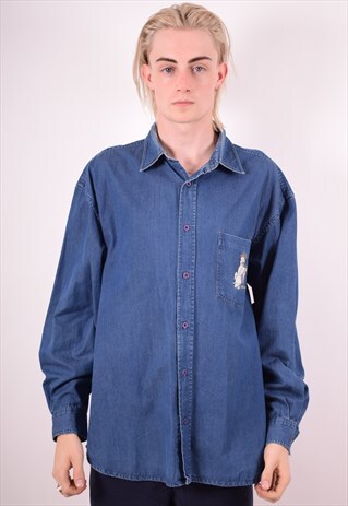 MENS VINTAGE DENIM SHIRT XL BLUE 90S