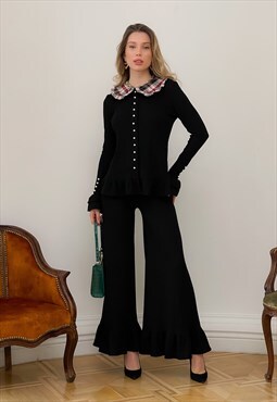 Co-order set with ruffles: cardigan & flared pants
