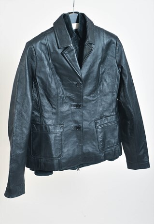 VINTAGE 00S REAL LEATHER BLAZER JACKET IN BLACK