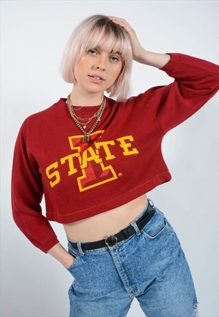 REWORKED CROPPED USA SWEATSHIRT IN MAROON.