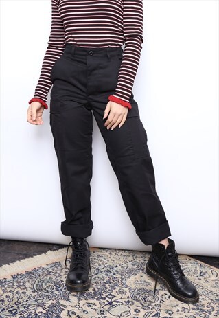 VINTAGE BLACK CAMO MILITARY COMBAT PANTS TROUSERS