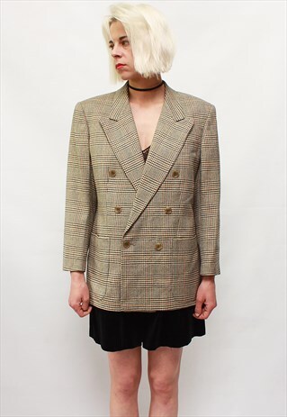 VINTAGE 80' BEAUTIFUL ELEGANT BEIGE CHECKED JACKET