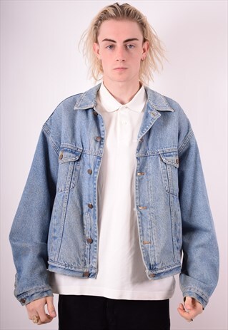 BENETTON MENS VINTAGE SHERPA DENIM JACKET LARGE 90S