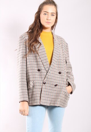 VINTAGE 80S BOYFRIEND FIT BLAZER JACKET IN PLAID CHECK