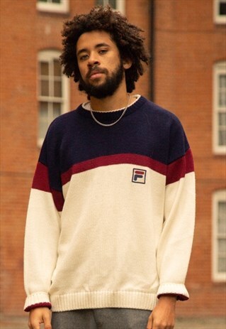 VINTAGE FILA SWEATSHIRT IN COLOURBLOCK RED, WHITE AND NAVY
