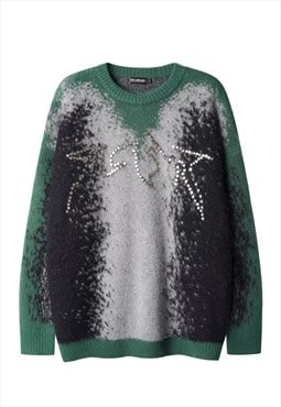 Abstract sweater grunge jumper paint splatter top in green