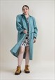 VINTAGE 80S OVERSIZED SHOULDER LONG TRENCH COAT IN GREEN L