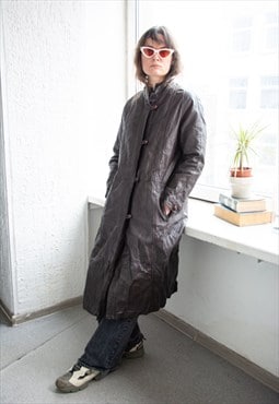 Vintage 80's Brown Leather Maxi Coat