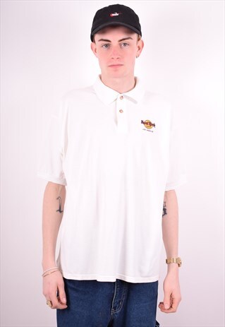 HARD ROCK CAFE MENS VINTAGE POLO SHIRT XL WHITE 90'S