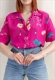 VINTAGE 90S GRUNGE PURPLE FLORAL SHORT SLEEVE VISCOSE BLOUSE
