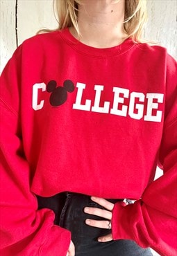 Vintage Disney Mickey College Motif Y2K Sweatshirt Jumper