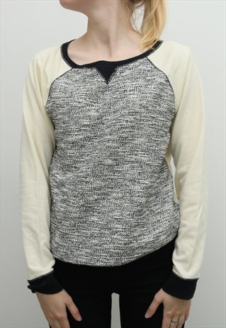 RALPH LAUREN - CHAPS - CREAM AND GREY TOP - MEDIUM
