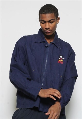 VINTAGE DISNEY MICKEY MOUSE HARRINGTON JACKET NAVY BLUE