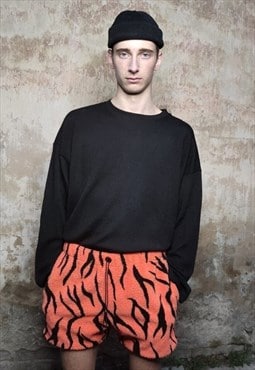 Gothic fleece shorts handmade zebra cropped overalls orange