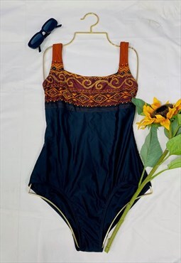 Vintage 90's Abstract Patterned Low Back Swimsuit