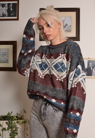 VINTAGE 90S CRAZY PATTERN OVERSIZE JUMPER