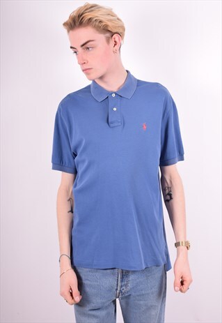 POLO RALPH LAUREN MENS VINTAGE POLO SHIRT MEDIUM BLUE 90'S