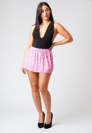 PINK POLKA DOT HIGH WAIST MINI SKIRT