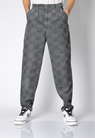 VINTAGE 80S GREY CHECK CORDUROY PANTS