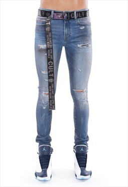 Punk super skinny belted stretch in glacier