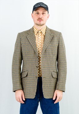 Vintage wool blazer in houndstooth pattern beige M/L