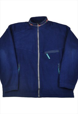 Vintage Fleece Jacket Retro Block Colour Navy XL