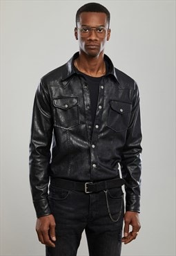 Black Western Overshirt , Faux Leather, Black Overshirt