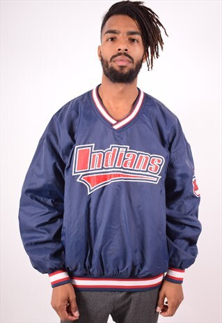 STARTER MENS VINTAGE INDIANS PULLOVER JACKET XL NAVY 90S
