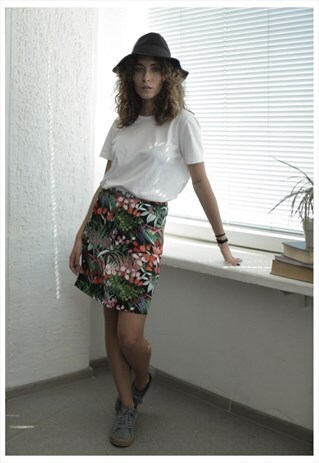 VINTAGE 70'S MINI COLOURFUL FLOWER PRINT A LINE SKIRT